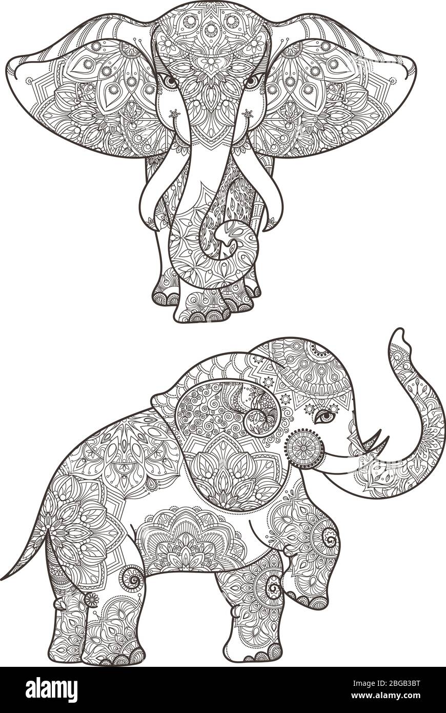 Illustration von Elefanten mit Mandalas Vektor Dekoration Stock Vektor