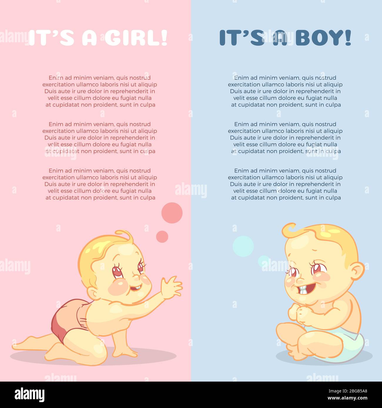 Baby Dusche Grußkarte oder Banner mit niedlichen Cartoon Babys. Vektorgrafik Stock Vektor