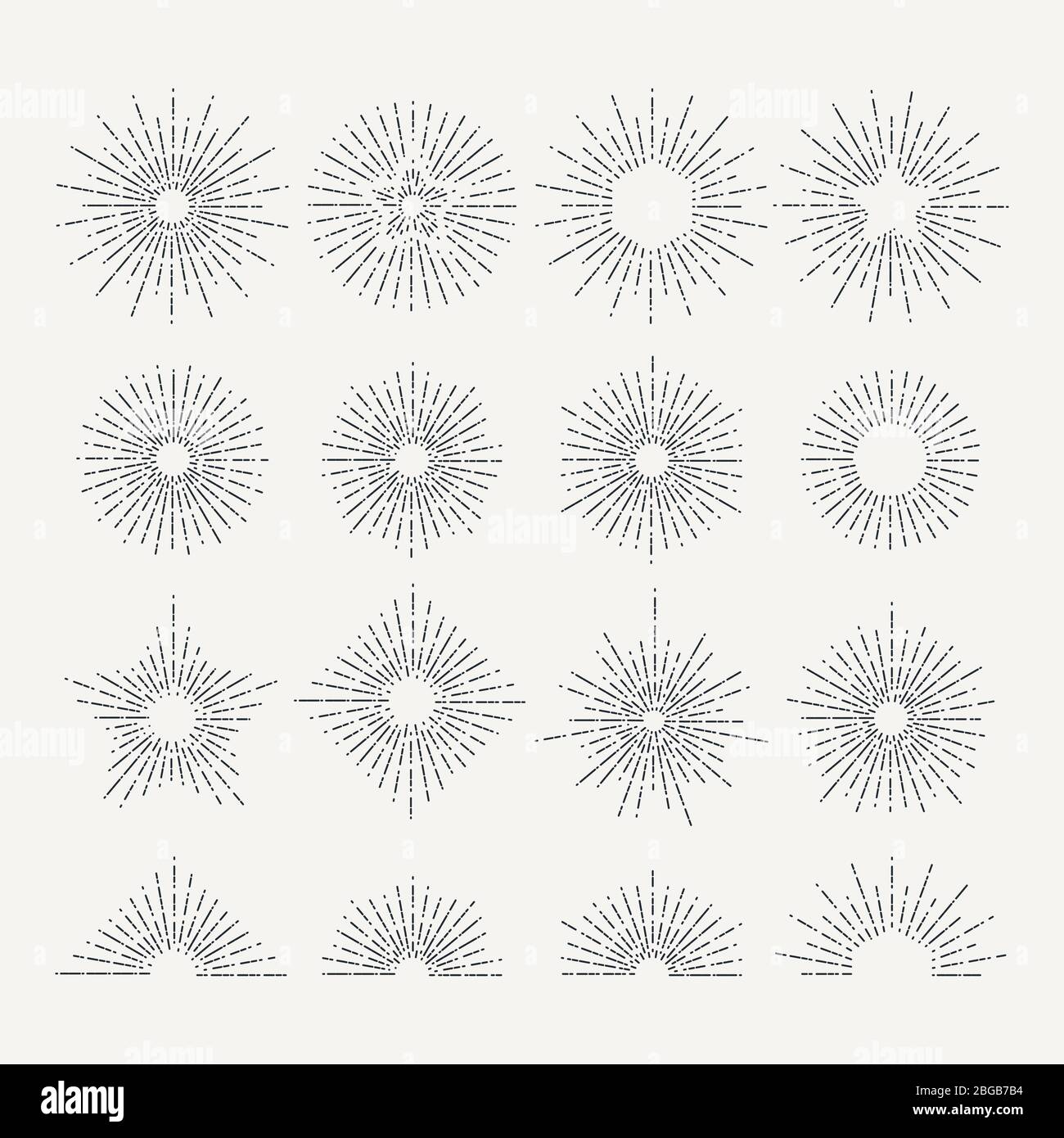 Sunburst Retro-Icon-Set. Linienzeichnung von Sonnenschein. Abstrakte Vektordarstellung Stock Vektor