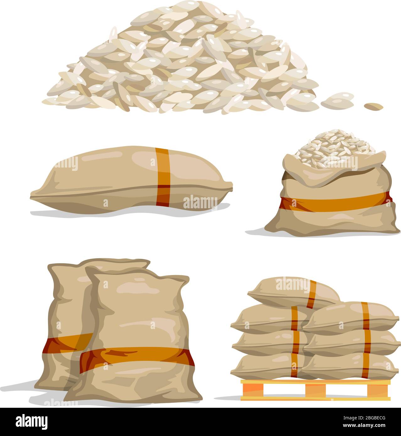 Verschiedene Säcke weißen Reis. Vektorgrafiken zur Aufbewahrung von Lebensmitteln Stock Vektor