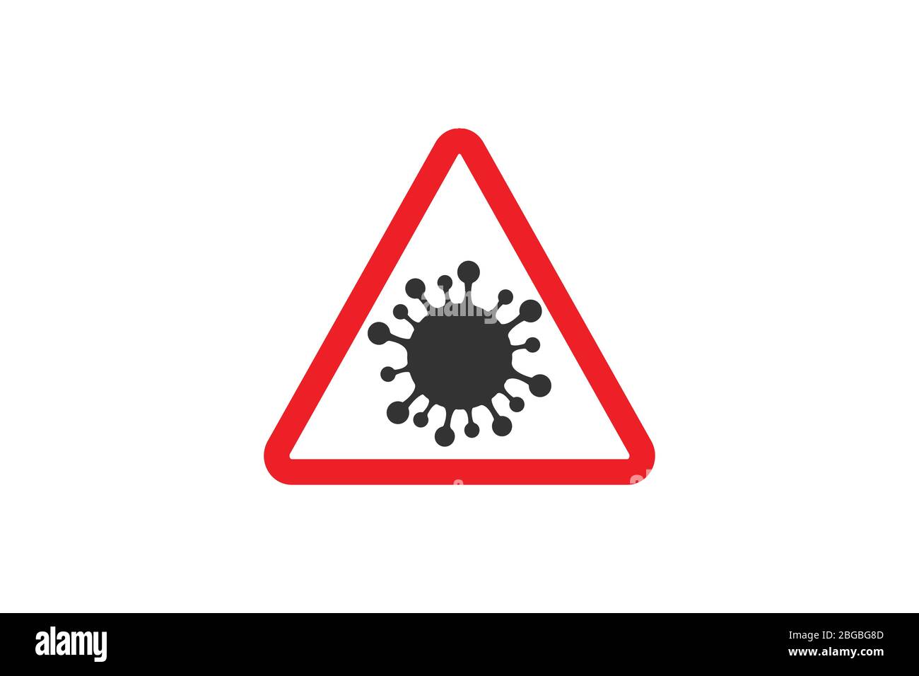 Coronavirus-Zeichen. Corona Virus Bakteria Cell Icon, 2019-nCoV in Warnhinweisen für Verkehrszeichen. Warnsymbol von COVID-19, neuartiges Coronavirus. Vektorsymbol. Stock Vektor