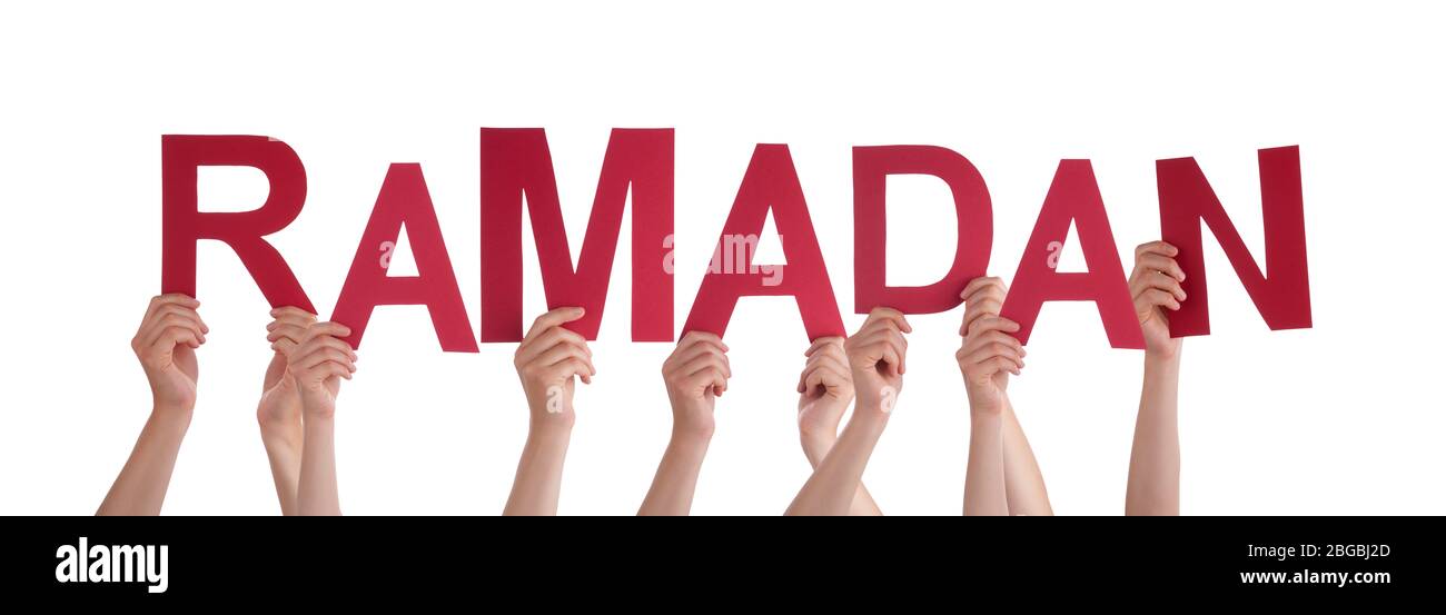 Menschen Hände Halten Wort Ramadan, Isoliert Hintergrund Stockfoto
