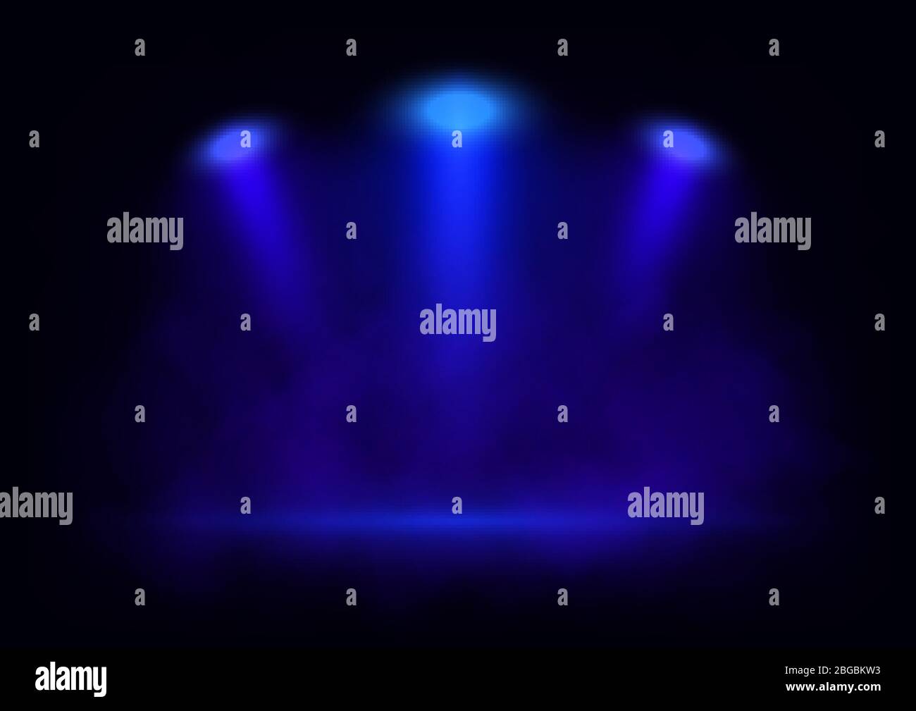 Vector blaue Scheinwerfer auf Szene mit Lichtstrahlen im Rauch. Design für die Präsentation Ihres Produkts. Eps 10. Stock Vektor