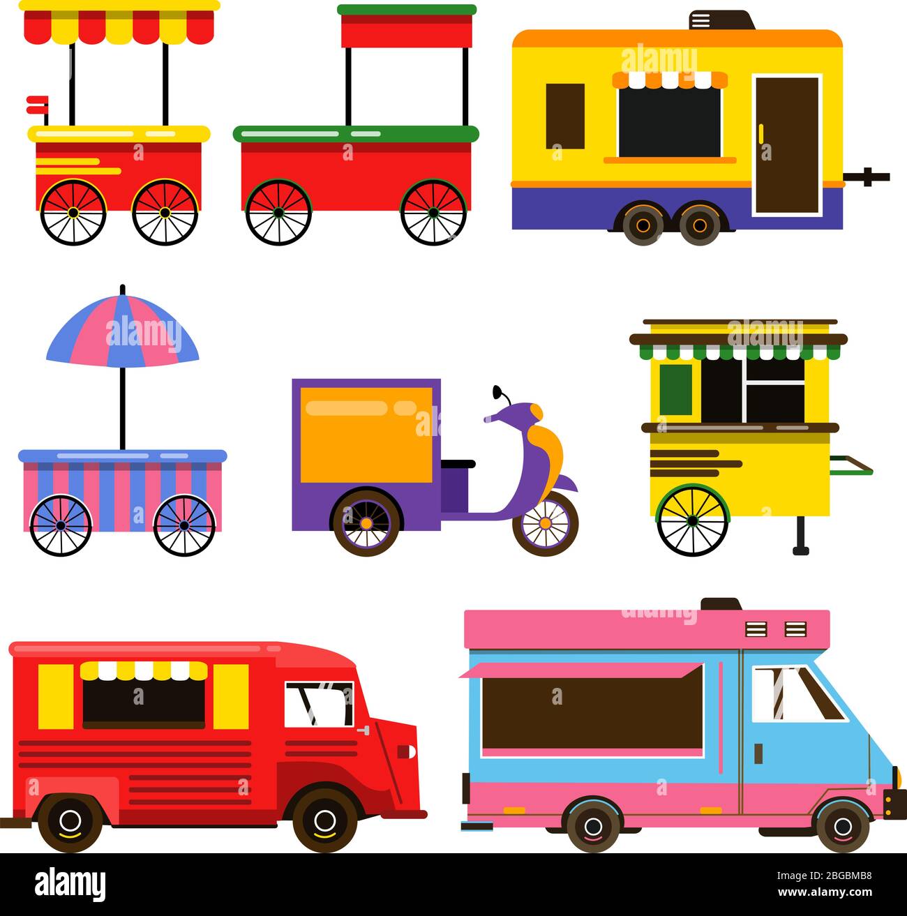 Verschiedene Food Trucks Set. Vektorgrafik Stock Vektor
