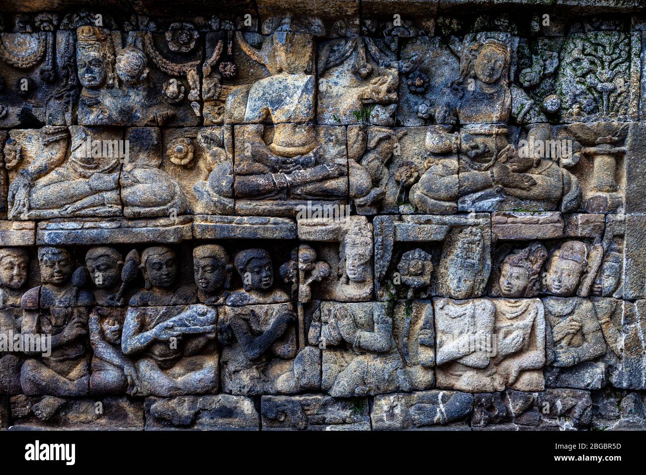 Reliefplatten Im Borobudur Tempel, Yogyakarta, Zentraljava, Indonesien Stockfoto