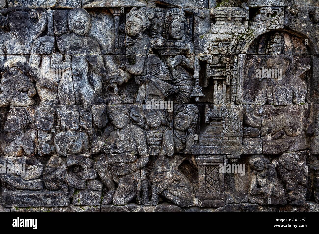 Reliefplatten Im Borobudur Tempel, Yogyakarta, Zentraljava, Indonesien Stockfoto