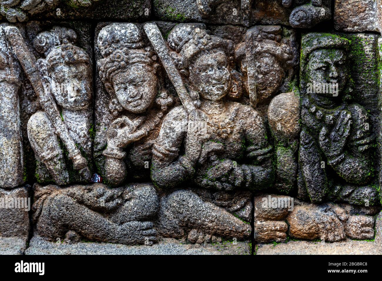 Reliefplatten Im Borobudur Tempel, Yogyakarta, Zentraljava, Indonesien Stockfoto