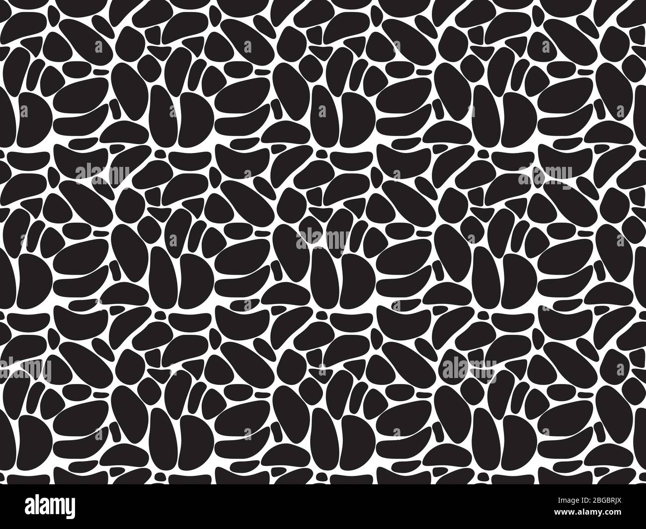 Nahtlose moderne Wiederholung Tapete Design mit schwarzen Stein Silhouetten in Mosaik Fliesen Muster auf weißem Hintergrund Stock Vektor
