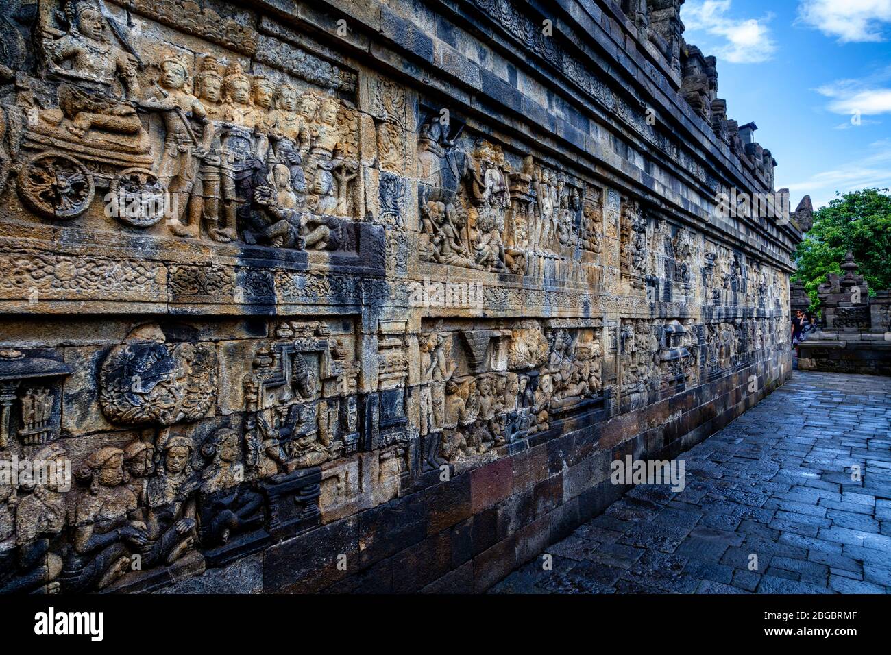 Reliefplatten Im Borobudur Tempel, Yogyakarta, Zentraljava, Indonesien Stockfoto
