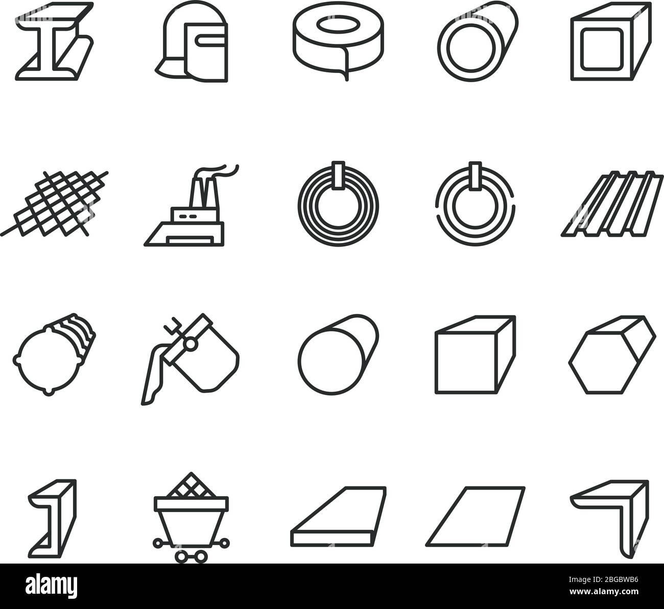 Stahlmaterial Produkte Linie Vektor-Symbole. Stahlrohr und Strahlmetallurgie skizzieren Piktogramme. Metallrohr für die Industrie, Stahlrohr Illustration Stock Vektor