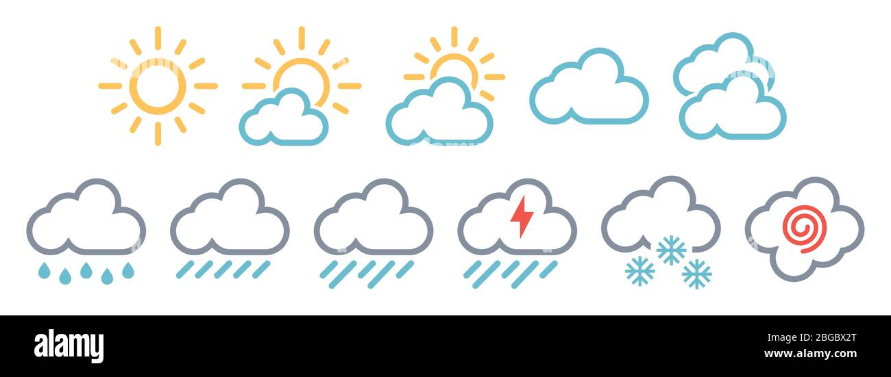 Minimale einfache Wetterberichte Symbole gesetzt Stock Vektor