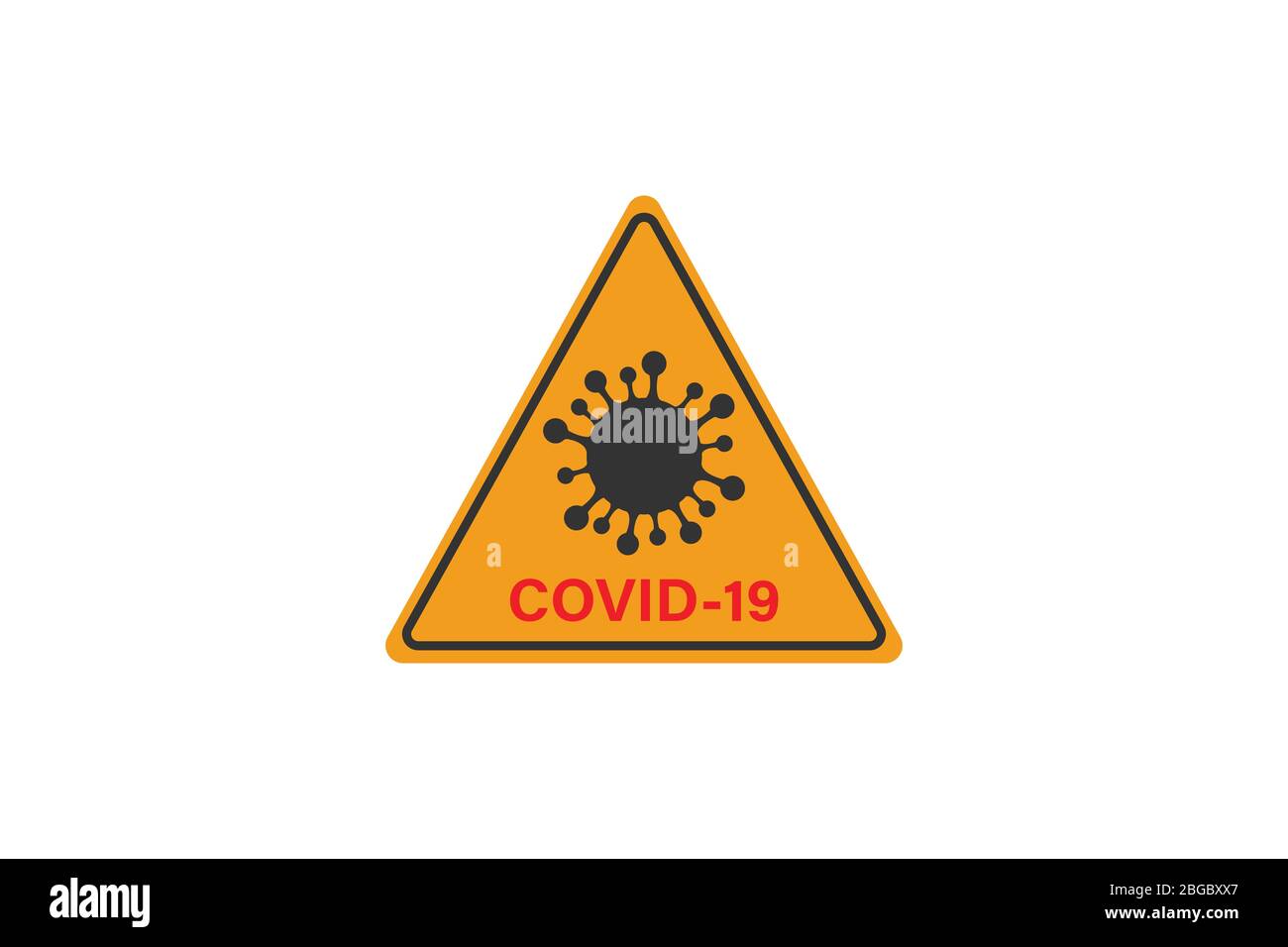 Coronavirus-Zeichen. Corona Virus Bakteria Cell Icon, 2019-nCoV in Warnhinweisen für Verkehrszeichen. Warnsymbol von COVID-19, neuartiges Coronavirus. Vektorsymbol. Stock Vektor