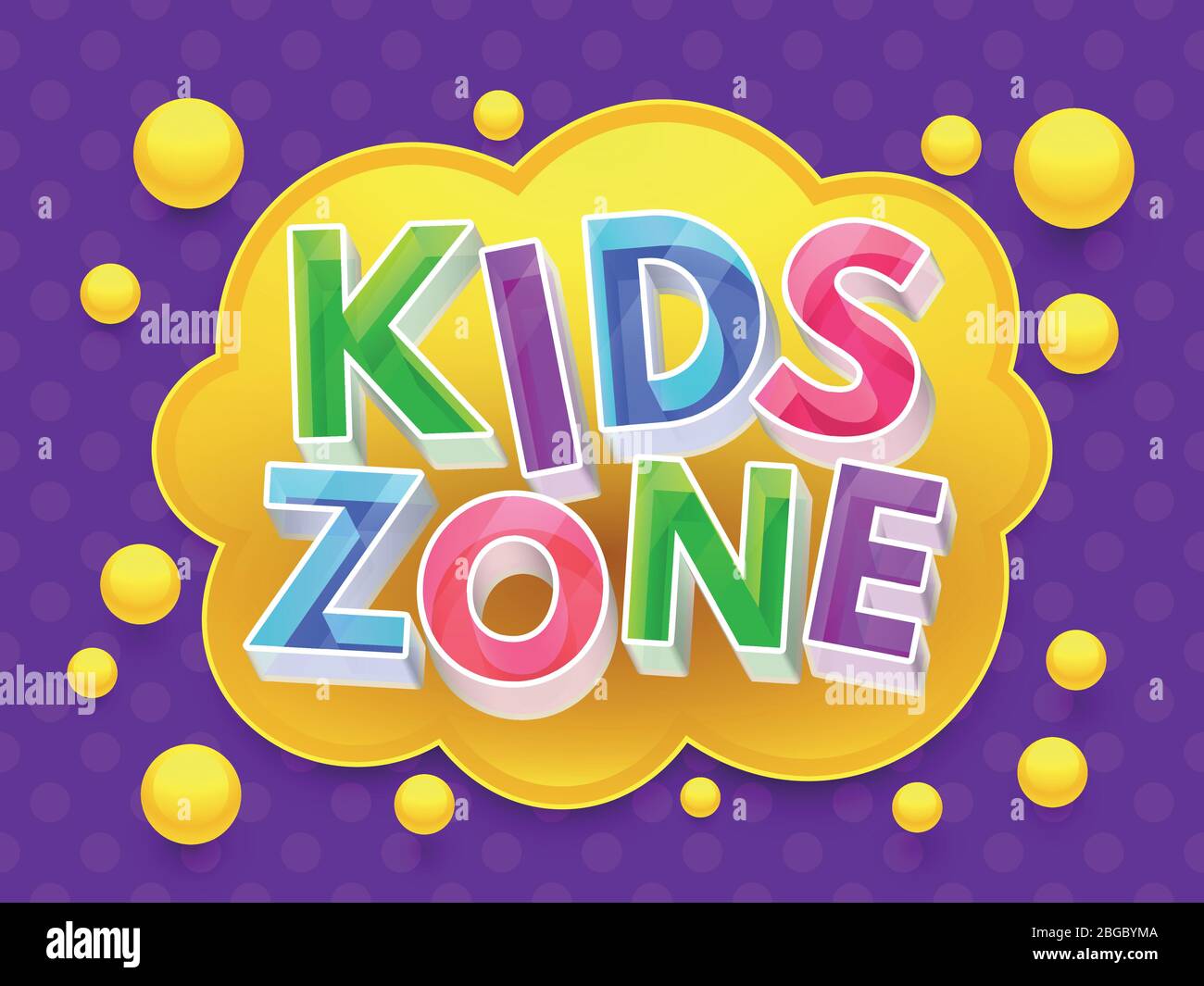 Kinder Zone Grafik Vektor Banner für Kinder Spielzimmer. Spielzone für Kinder, Spielzimmer Kindheit farbigen Poster Illustration Stock Vektor