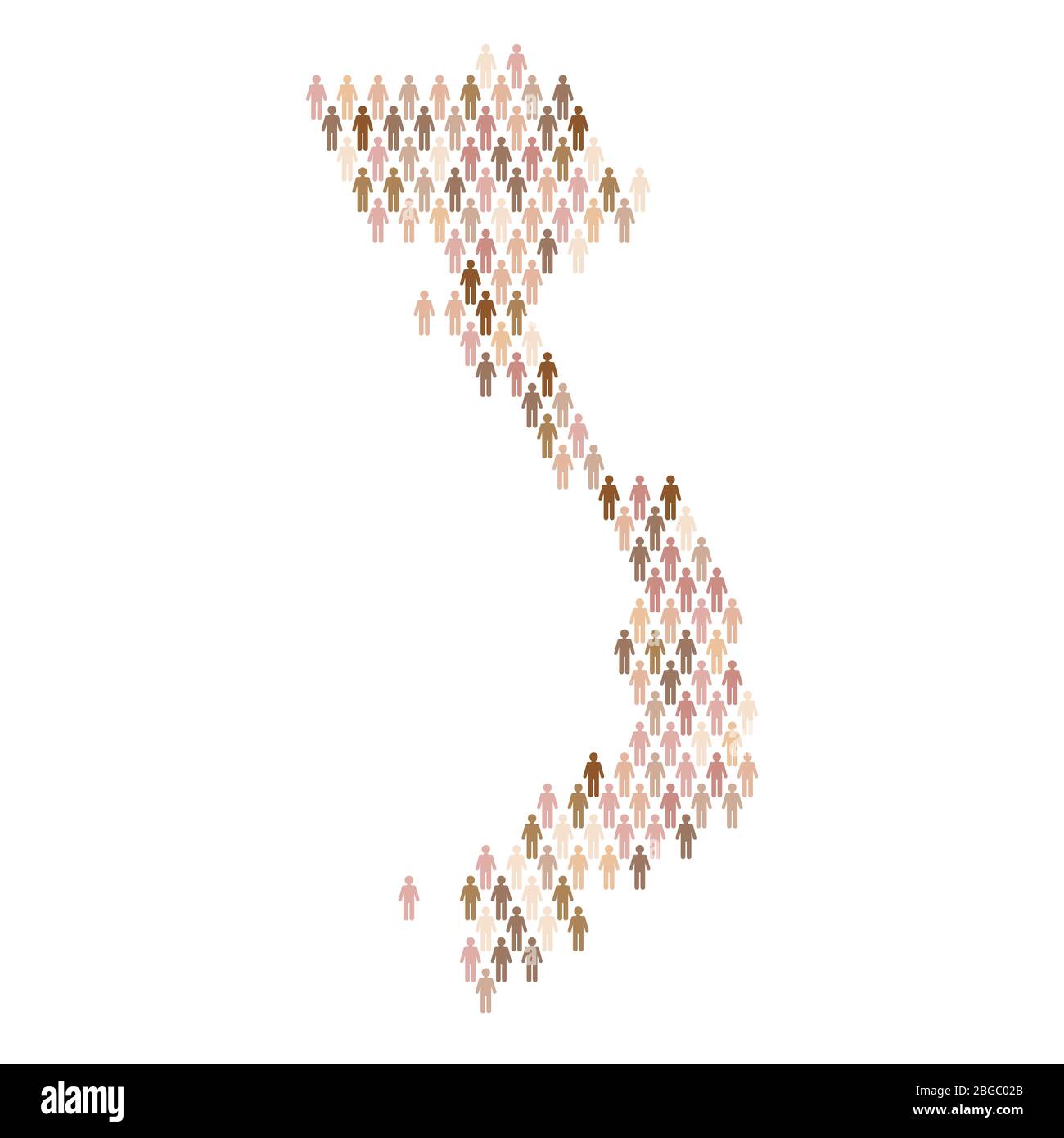 Infografik zur Bevölkerung Vietnams. Karte aus Stick Figur Menschen gemacht Stock Vektor