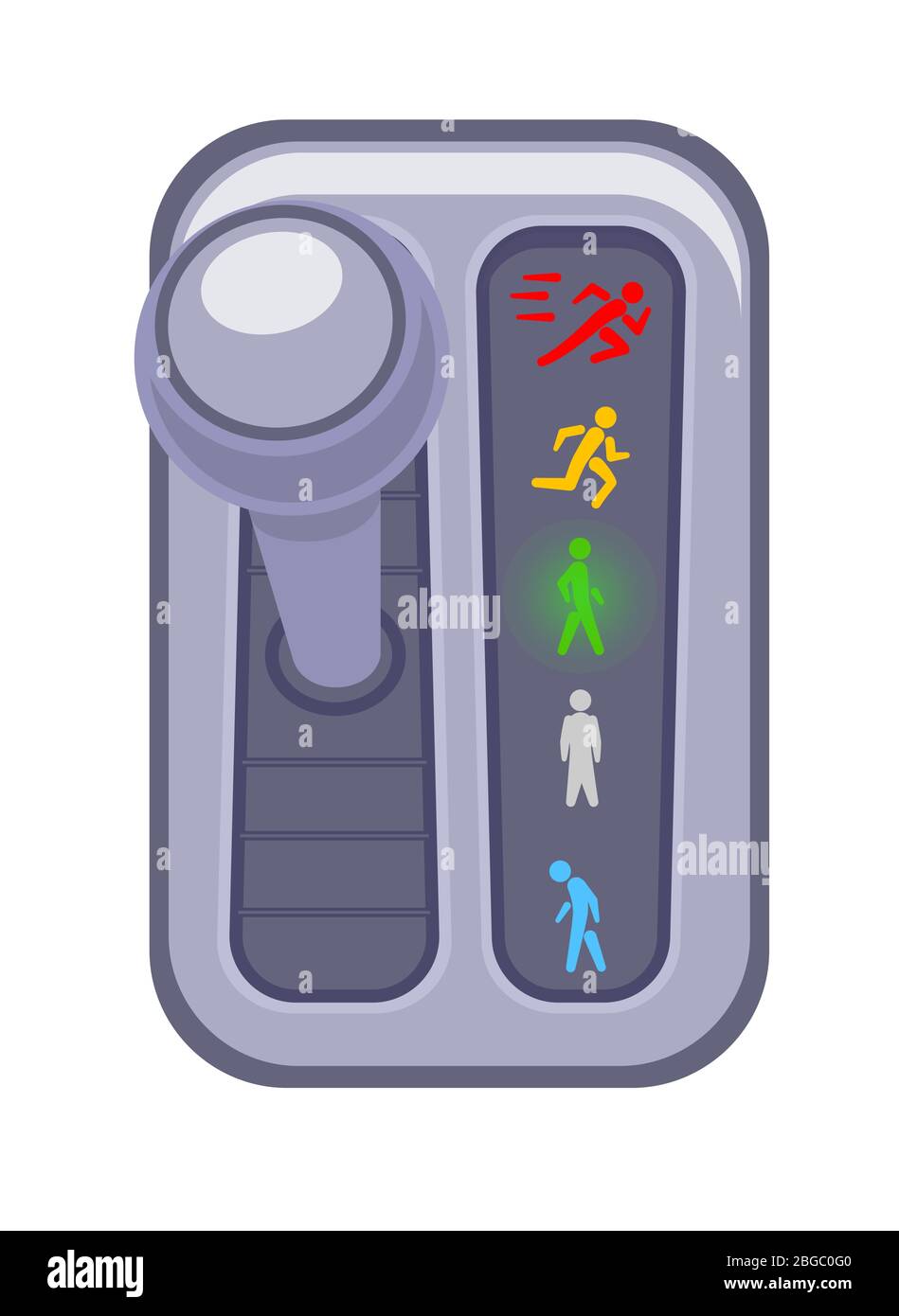 Getriebe mit Geschwindigkeitssymbolen. Konzept der persönlichen Effektivität. Laufen und der Weg zum Ziel. Langsam und schnell. Vektorgrafik isoliert auf weißem Hintergrund. Stock Vektor