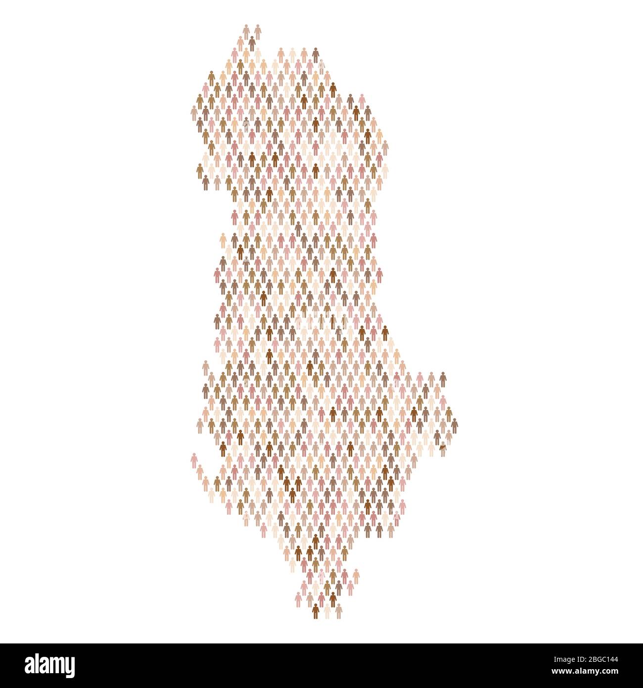 Infografik zur Bevölkerung Albaniens. Karte aus Stick Figur Menschen