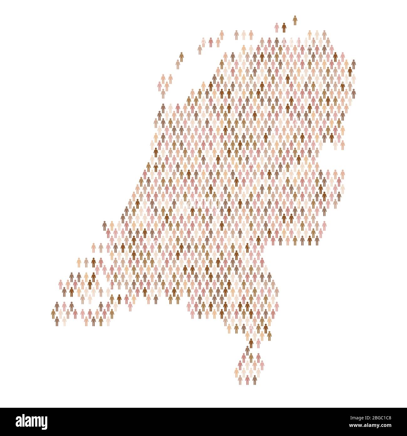 Infografik zur Bevölkerung in den Niederlanden. Karte aus Stick Figur Menschen gemacht Stock Vektor