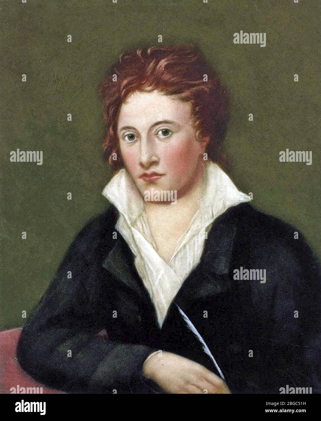 PERCY BYSSHE SHELLEY (1792-1822) englischer romantischer Dichter. Postkartenreproduktion des Porträts von Alfred Clint aus dem Jahr 1829. Stockfoto