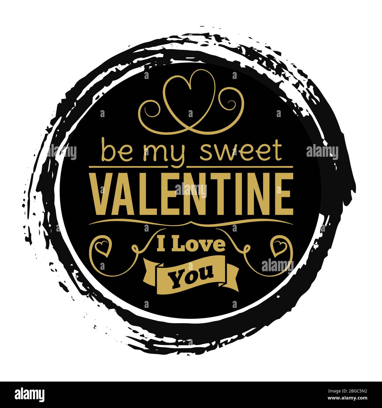 Süßes Valentinstag-Goldbanner auf schwarzer Grunge-Kulisse - Vintage Love Stamp Design. Stempel valentinstag Urlaub, Liebe und romantisch. Vektorgrafik Stock Vektor