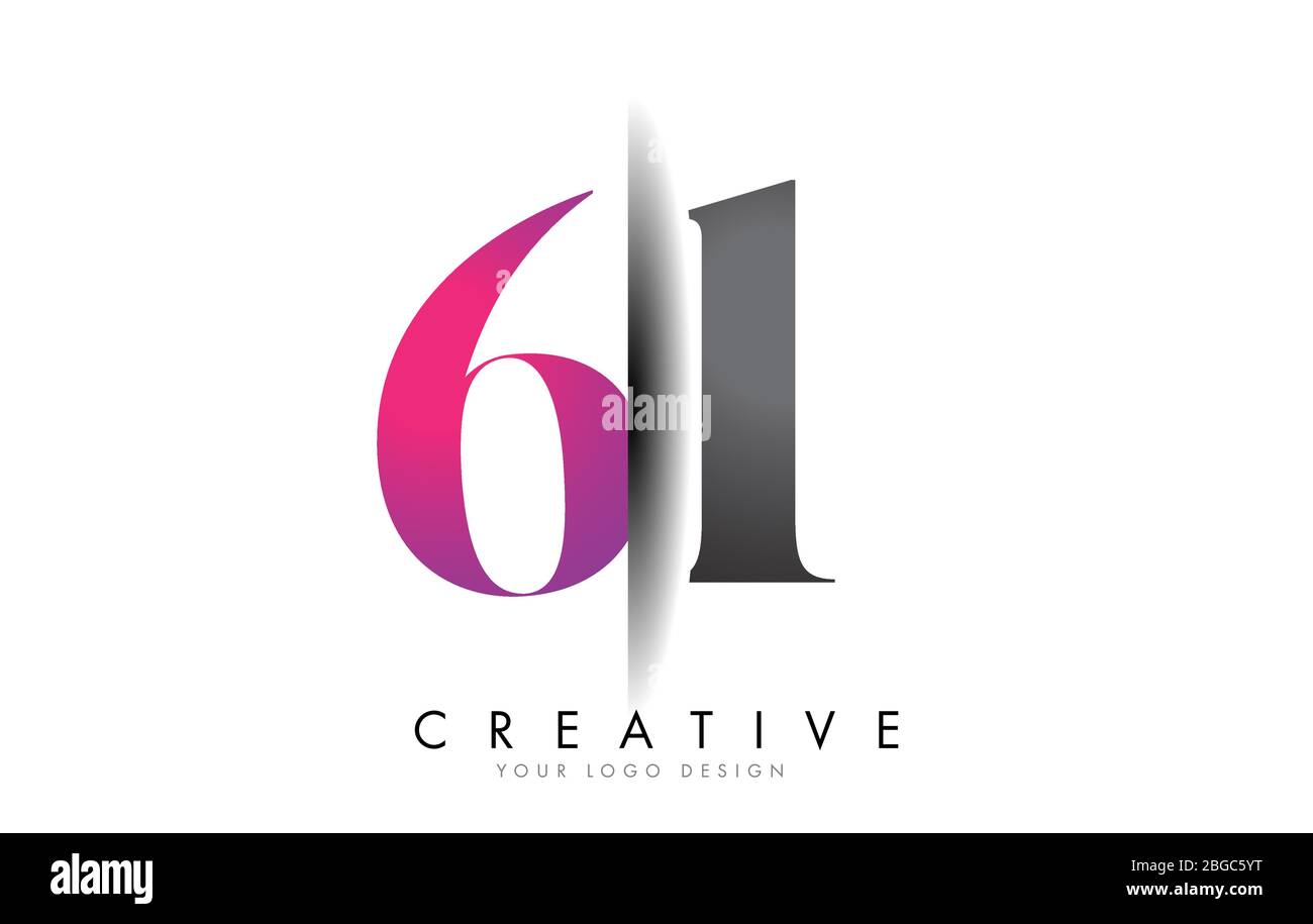 61 6 1 Gray and Pink Number Logo mit kreativem Shadow Cut Vektor Illustration Design. Stock Vektor