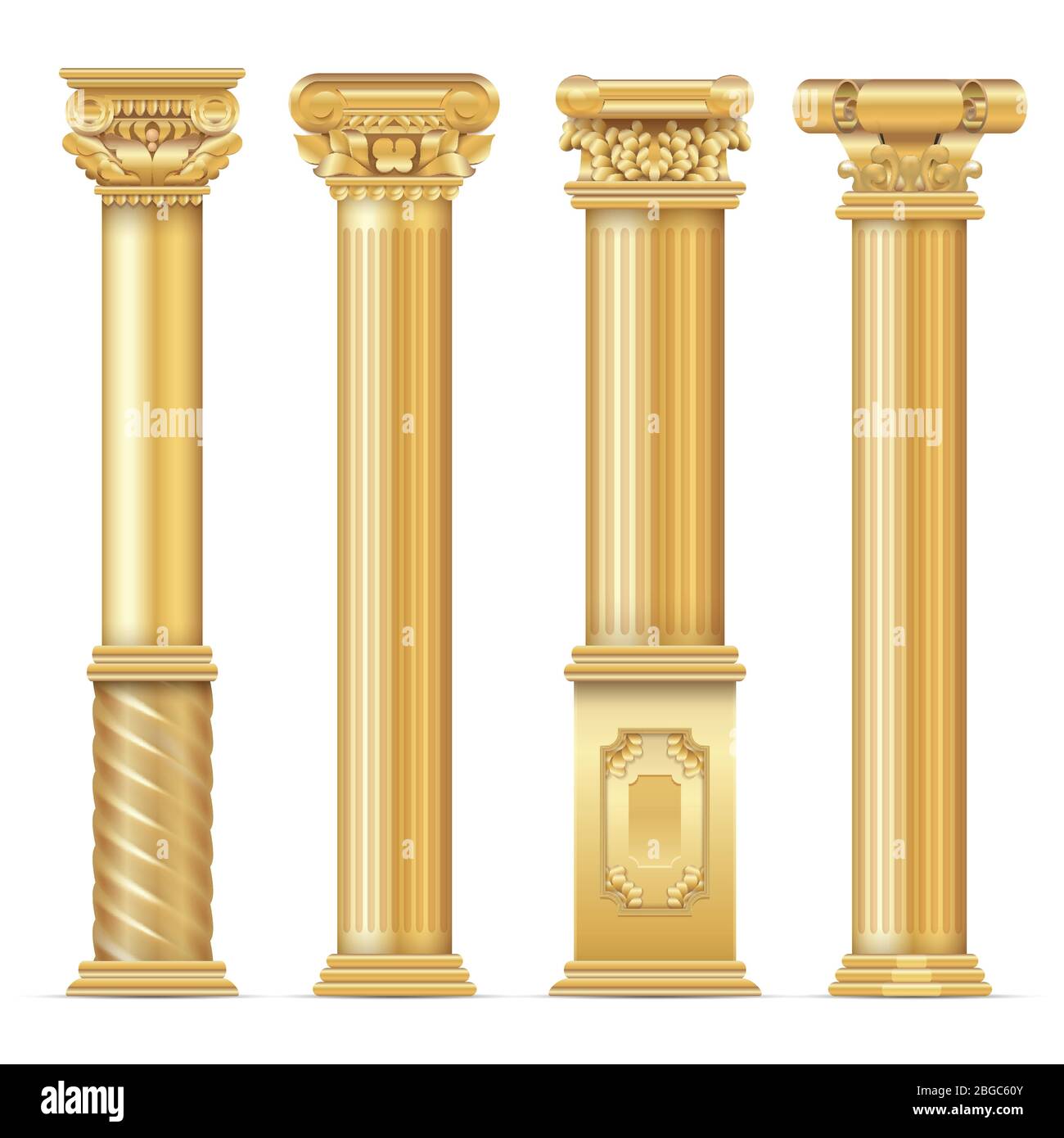 Klassische antike Gold Säulen Vektor-Set. Illustration der Architektursäule, architektonische klassische Säule Stock Vektor