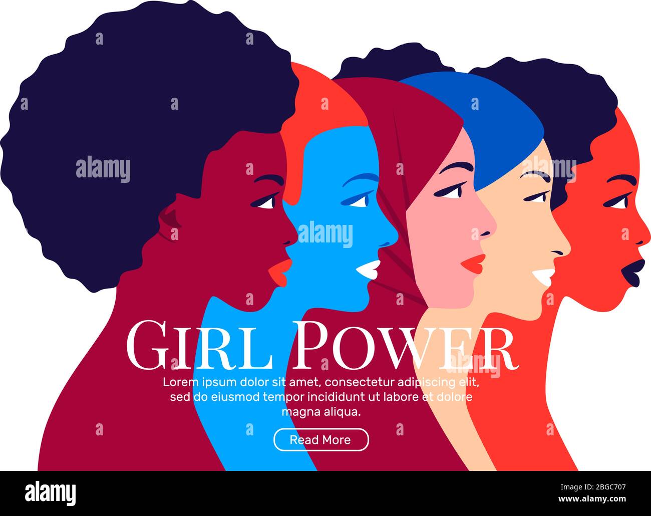 Girl Power. Junge multi ethnischen Frauen Profil Stock Vektor