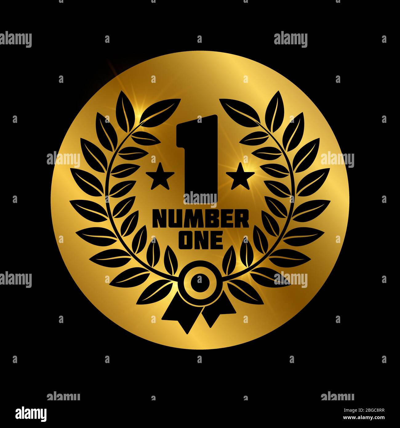 Schwarzes Nummer eins-Etikett auf glänzendem Gold-Hintergrund - Gewinner-Konzept-Ikone. Vektorgrafik Stock Vektor