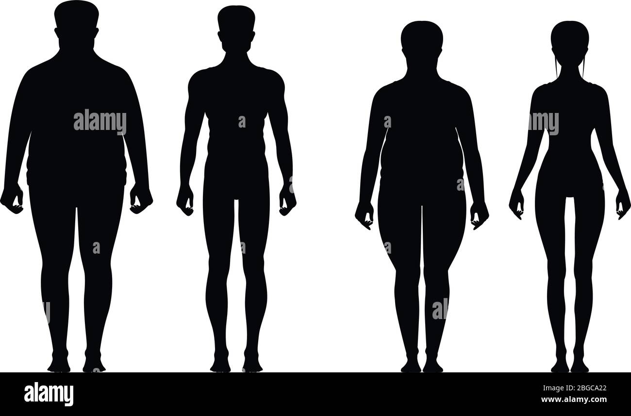 Silhouette von Fett und dünnen Völkern. Gewichtsverlust von übergewichtigen Mann und eine dicke Frau. Vektorgrafiken isolieren Stock Vektor
