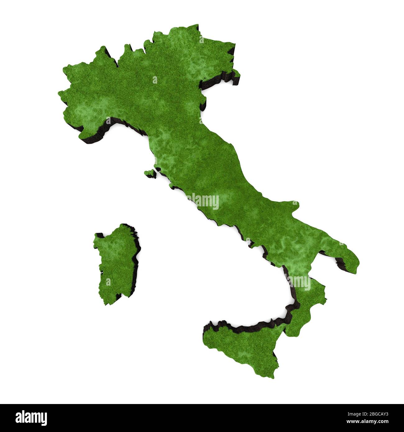 Karte von Italien, europa mit Gras und Erde. 3D-Rendering Stockfoto