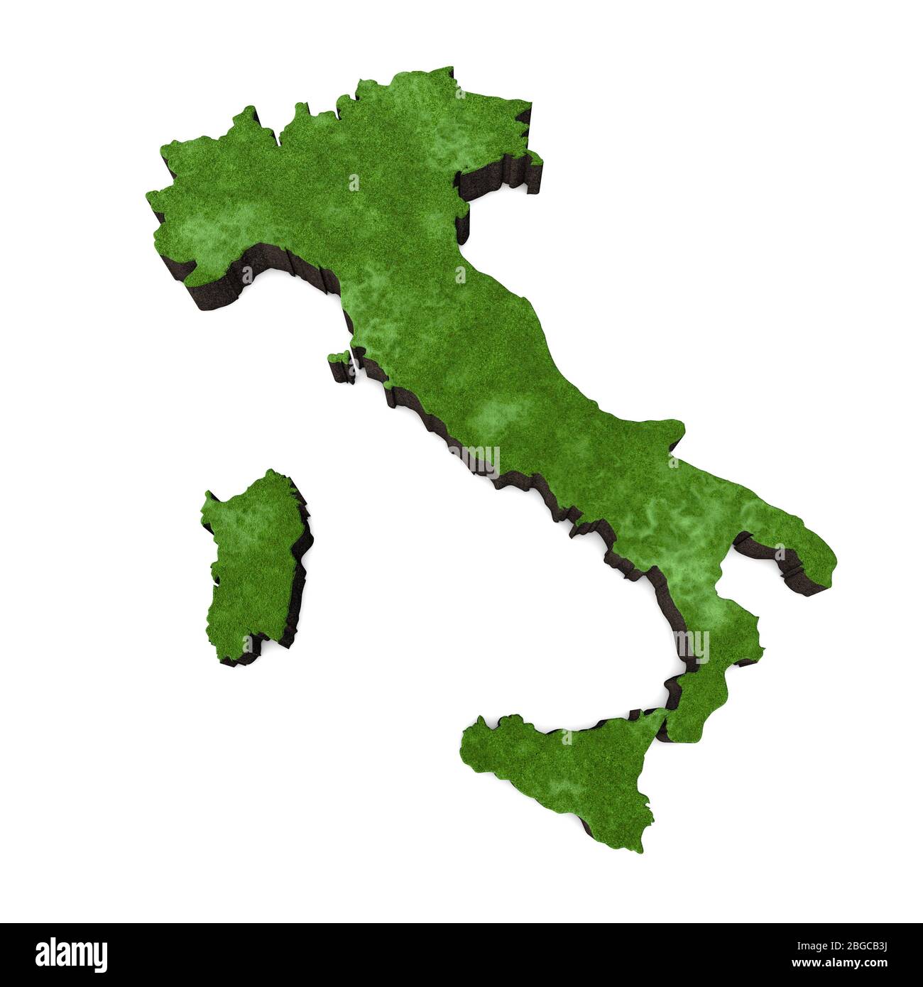Karte von Italien, europa mit Gras und Erde. 3D-Rendering Stockfoto