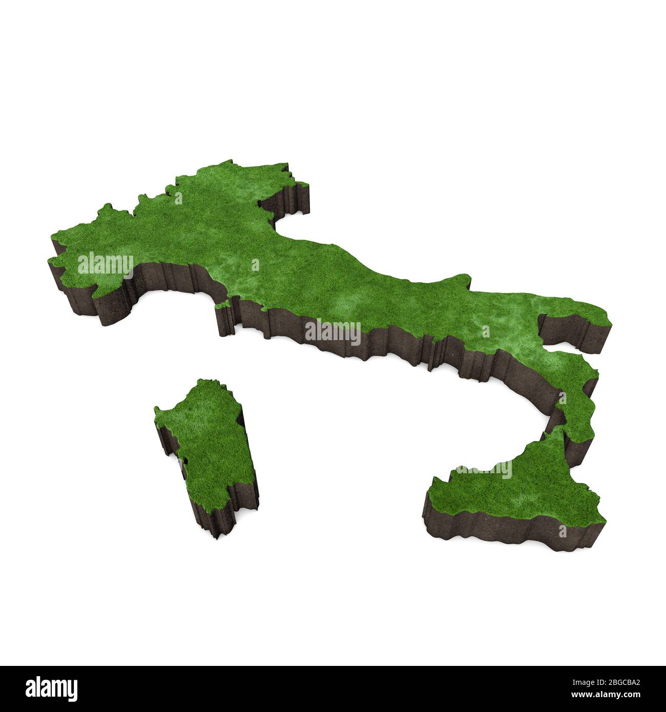 Karte von Italien, europa mit Gras und Erde. 3D-Rendering Stockfoto