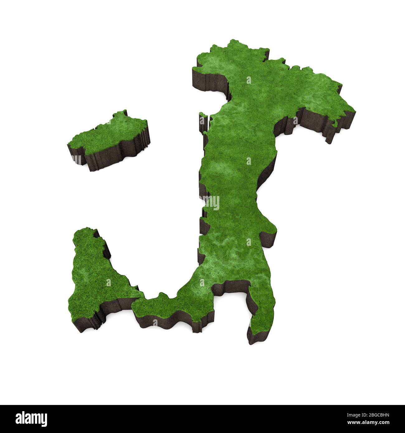 Karte von Italien, europa mit Gras und Erde. 3D-Rendering Stockfoto