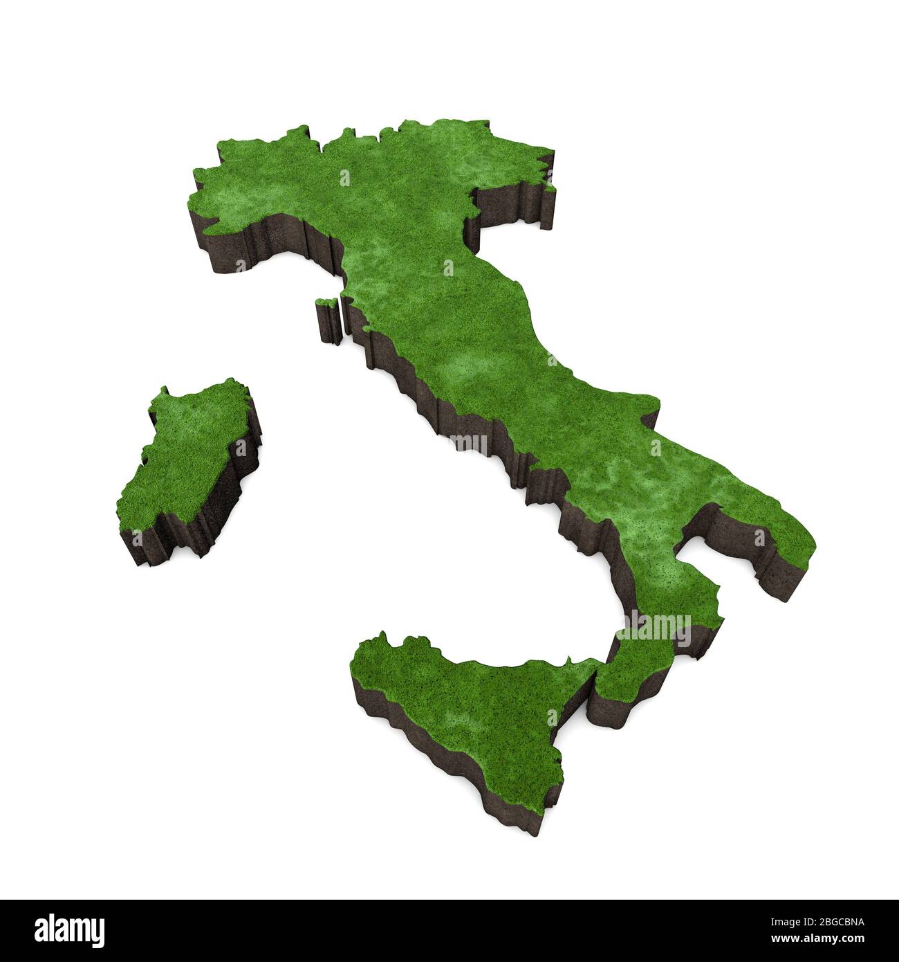 Karte von Italien, europa mit Gras und Erde. 3D-Rendering Stockfoto