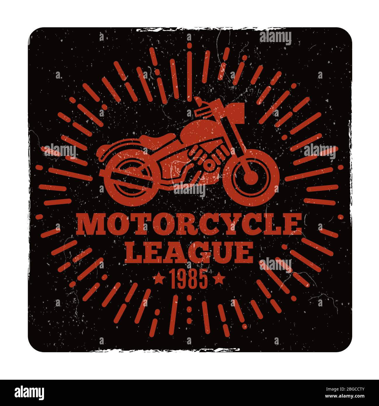 Vintage Grunge Motorrad Liga Emblem Design isoliert auf weiß. Vektorgrafik Stock Vektor