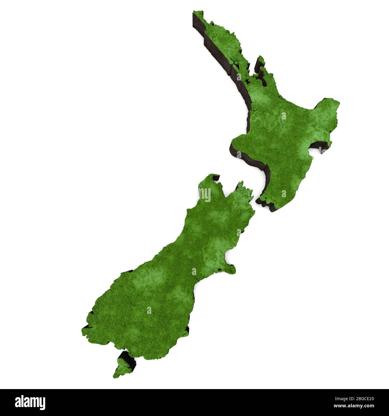 Karte von Neuseeland mit Gras und Erde. 3D-Rendering Stockfoto