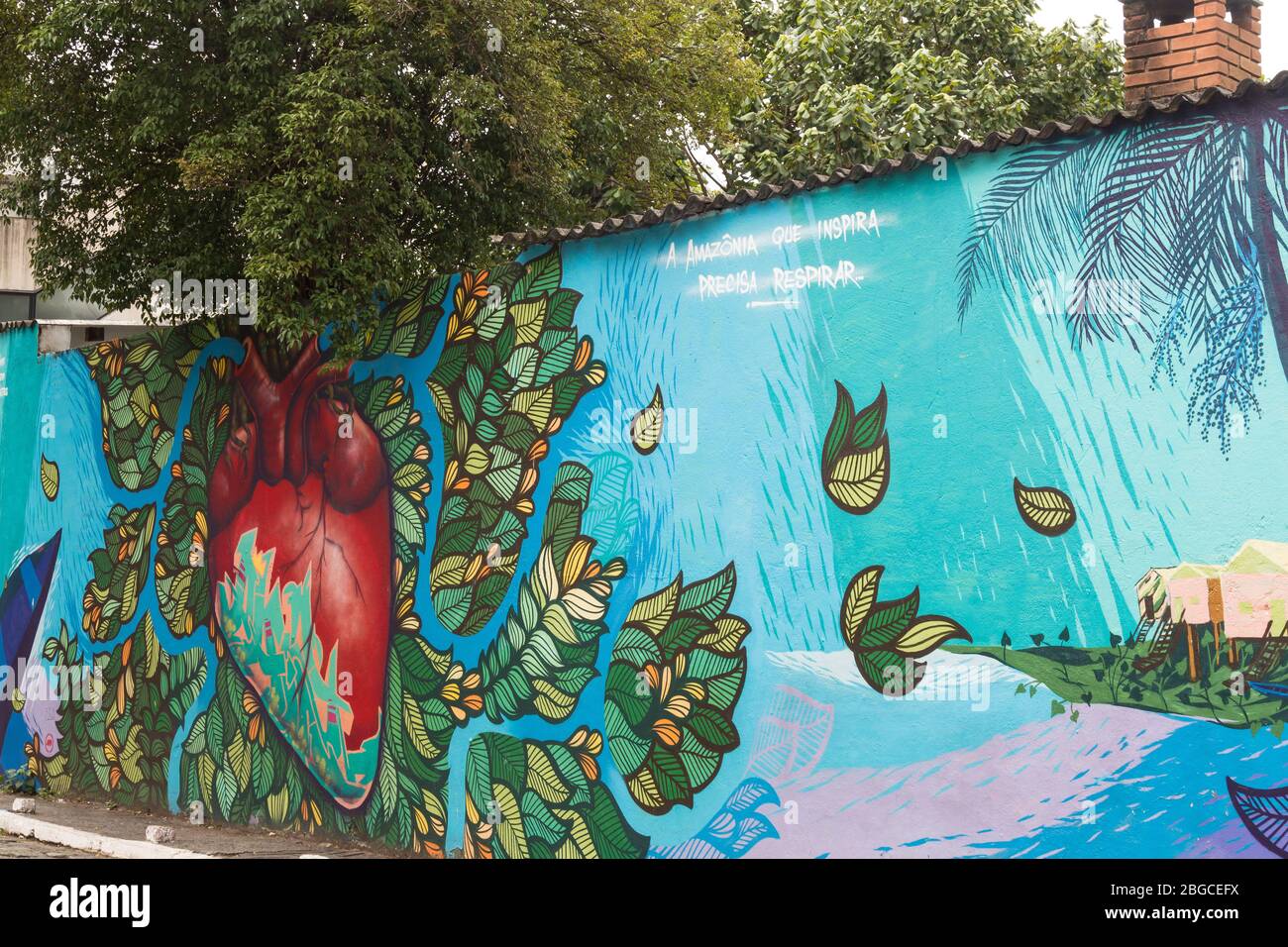 Street Art und Graffiti in den Gassen rund um die Vila Madalena Gegend von Sao Paulo, Brasilien, eine beliebte Touristenattraktion Stockfoto