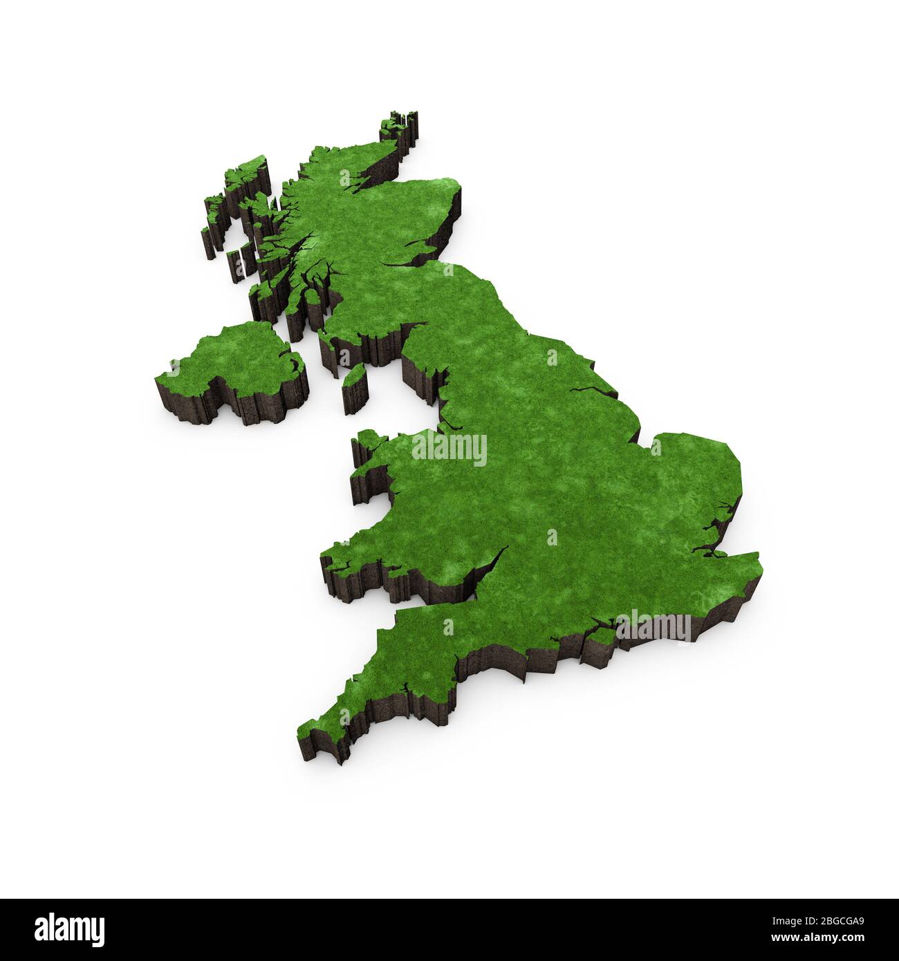 Karte von Großbritannien, Europa mit Gras und Erde. 3D-Rendering Stockfoto