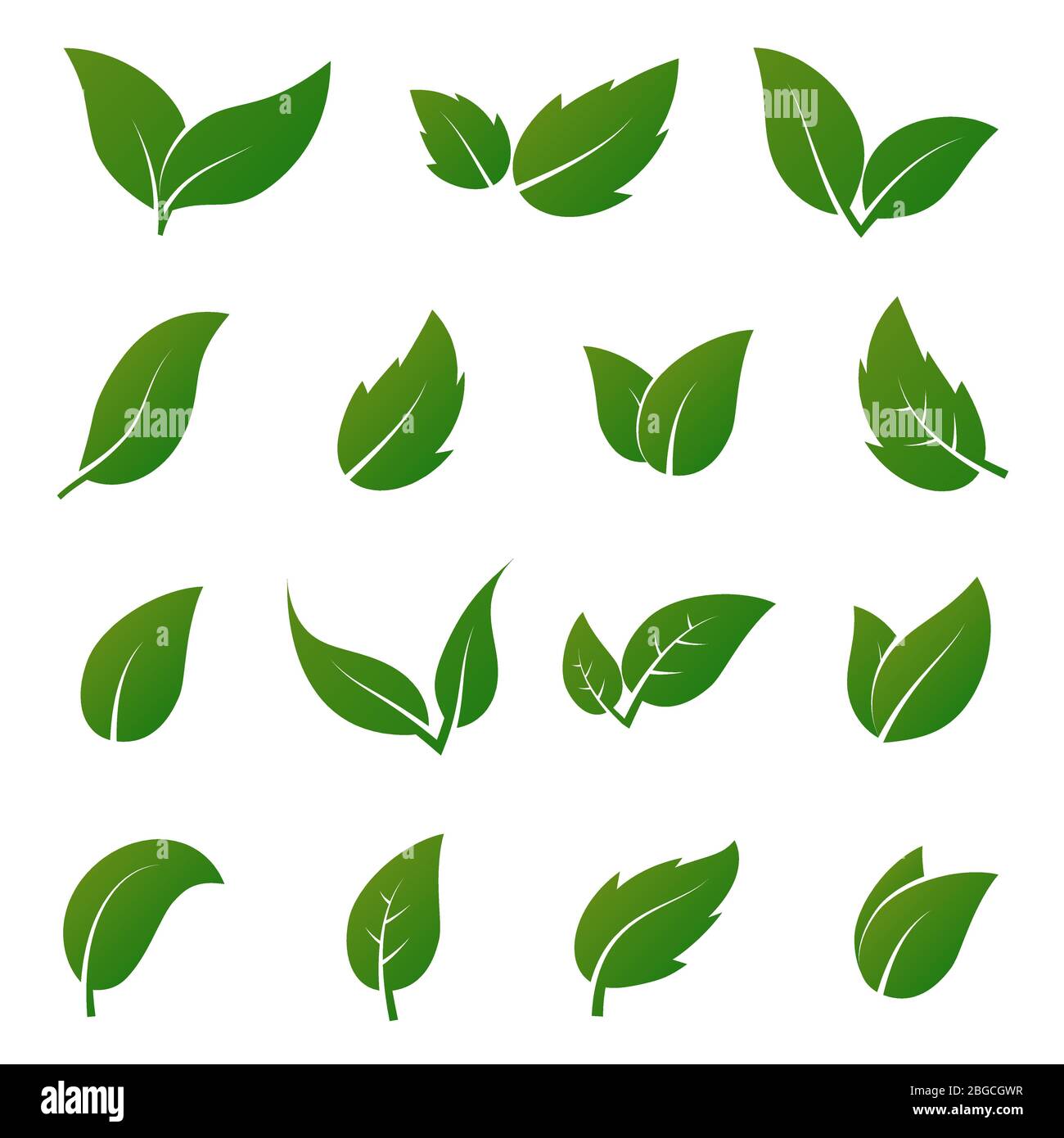 Vektorsymbole mit grünen Lamellen. Frühling hinterlässt Ökologie Symbole. Grünes Blatt und Frühling Natur organische Illustration Stock Vektor