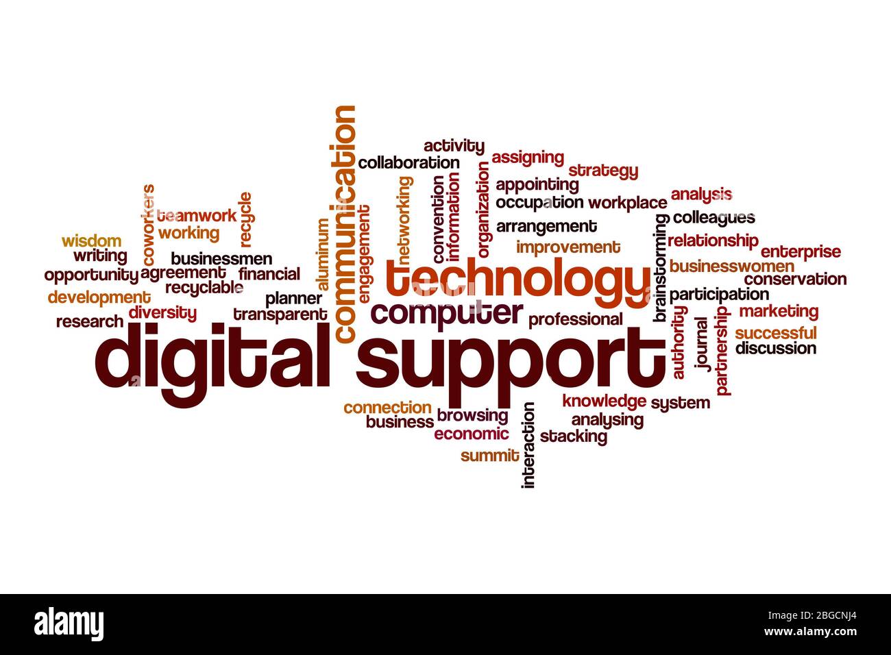 Digital Support Word Cloud Konzept auf weißem Hintergrund Stockfoto