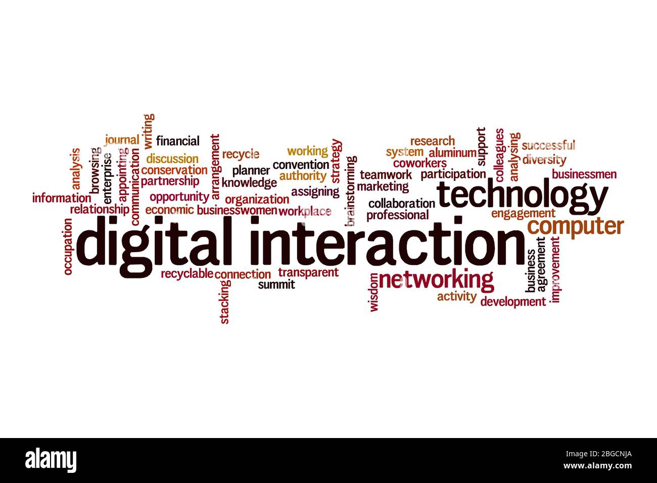 Digitale Interaktion Wort Cloud Konzept auf weißem Hintergrund Stockfoto