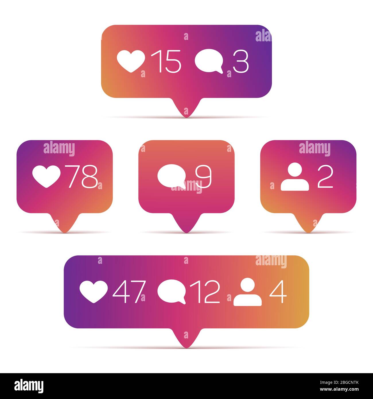 Like, Follower, Kommentar Symbole isoliert auf weißem Hintergrund. Vektorgrafik Stock Vektor