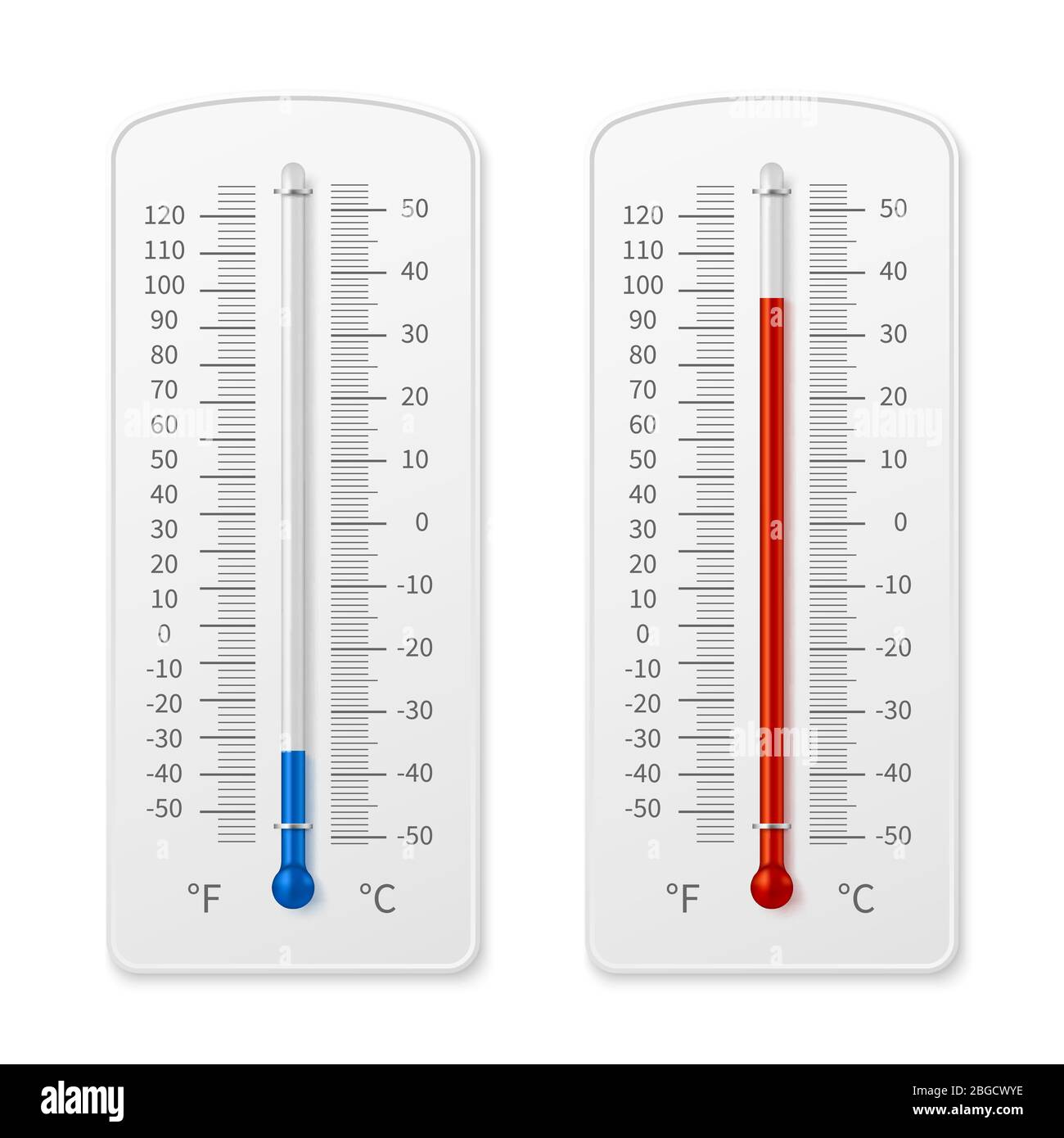 Meteorologie Innenthermometer realistische Vektorgrafik isoliert. Temperaturskala Instrument, Thermometer für Wetter Stock Vektor