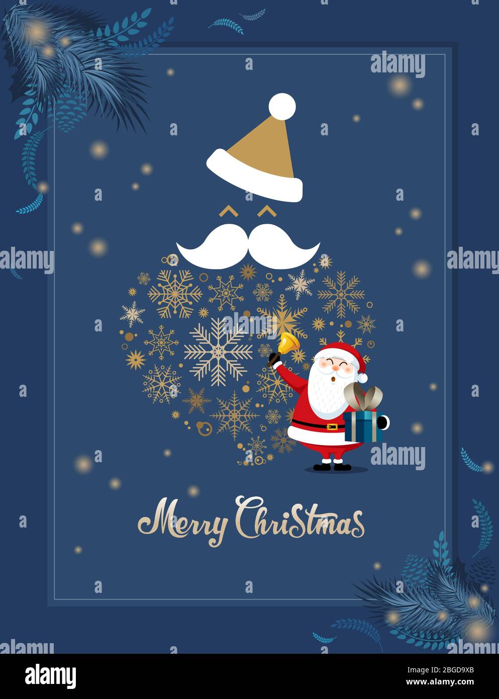 Weihnachtsgrußkarte oder Poster Design Vorlage. Blauer Hintergrund Stock Vektor
