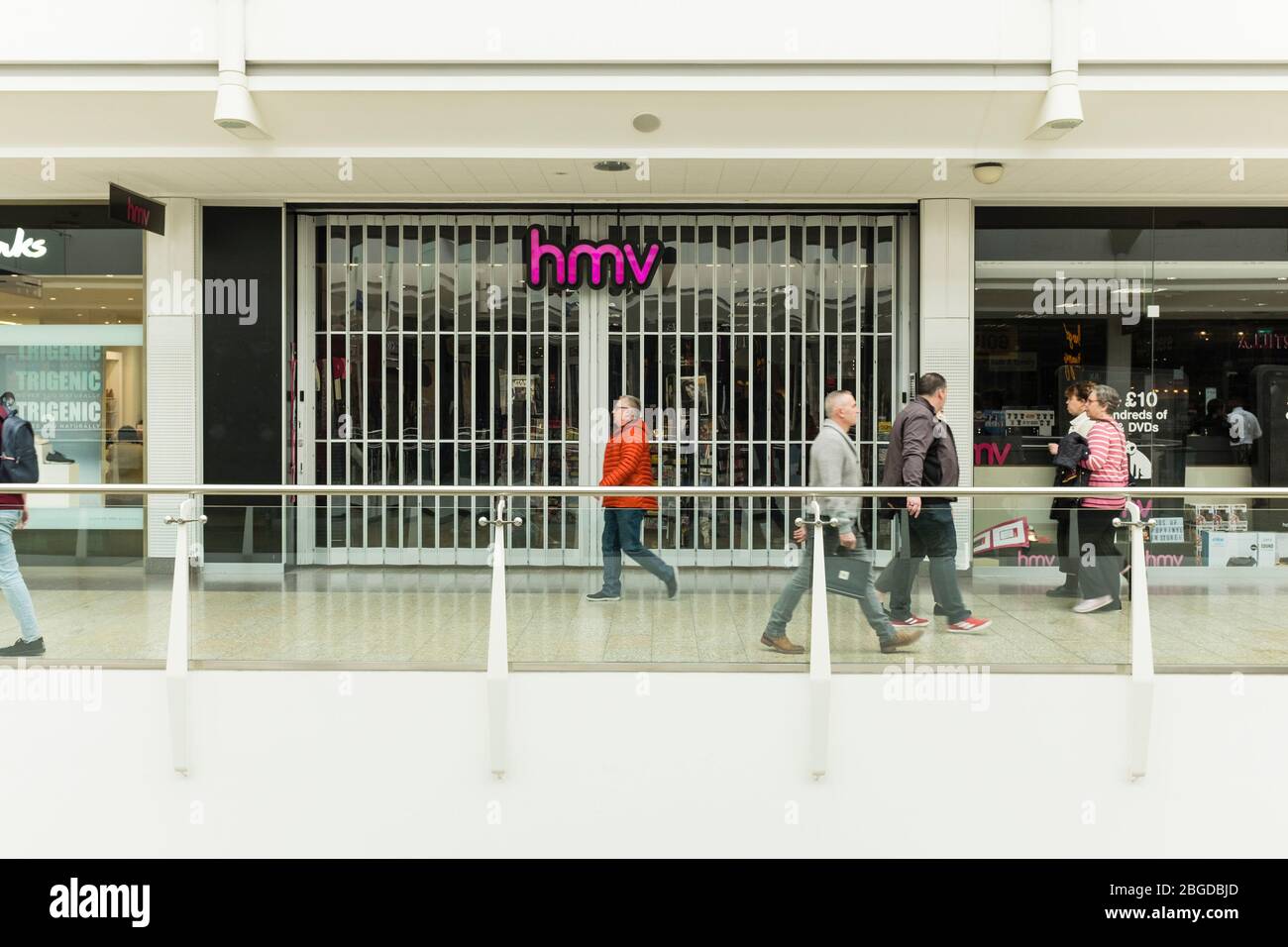 Ehemaliger hmv-Laden (30.03.2019) in der Mall at Cribbs Causeway, Bristol, Großbritannien Stockfoto