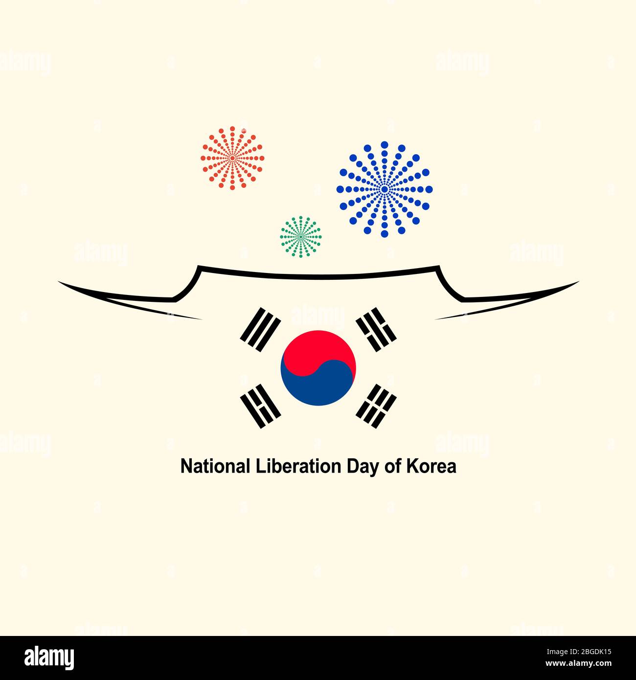 Korea Liberation Day. Traditionelles Dach und koreanisches Flaggen-Symbol-Design Stock Vektor