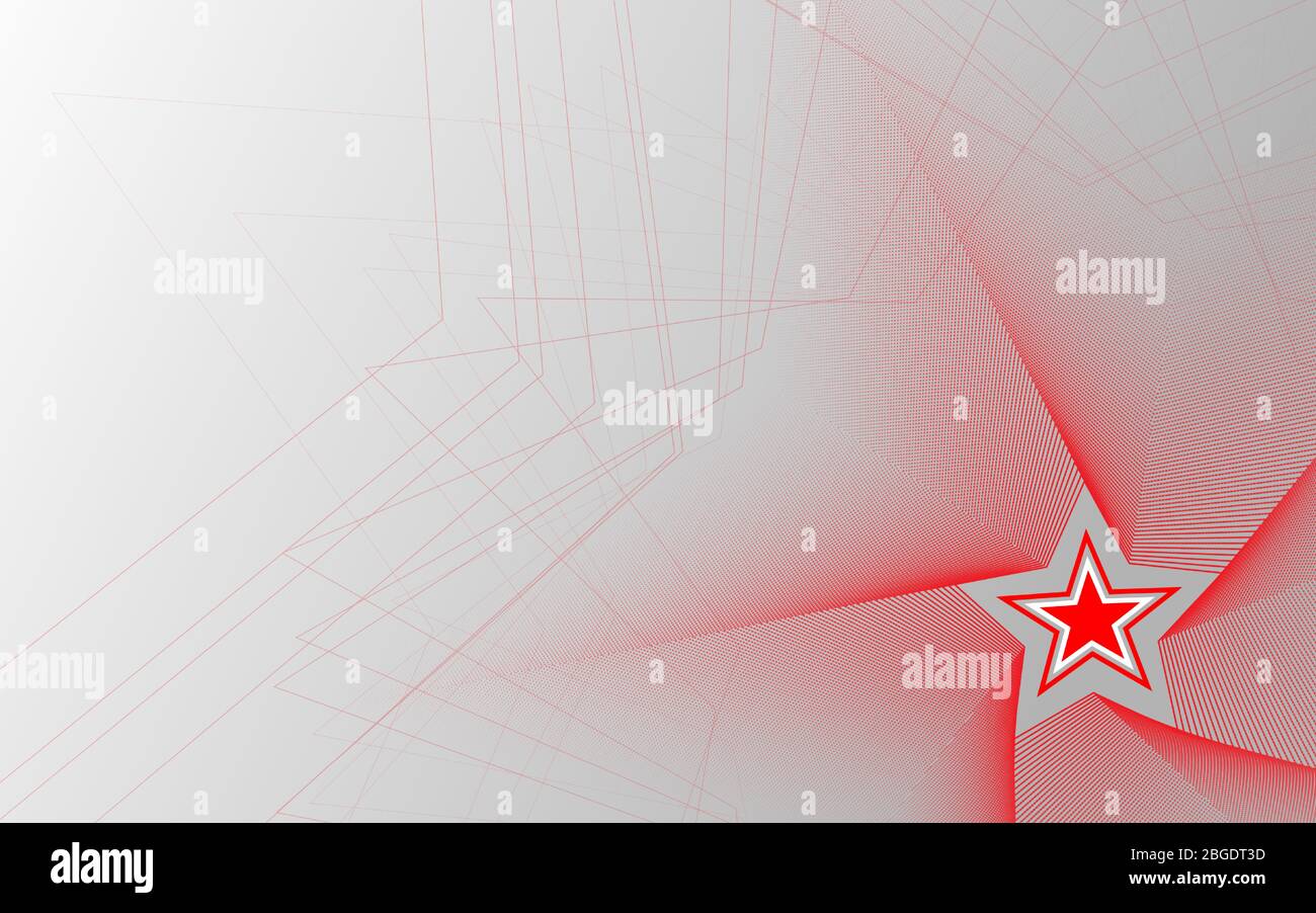 Roter Stern auf dem grauen Hintergrund. Stern Abstrakter Hintergrund aus Spirallinien und Punkten. Stock Vektor
