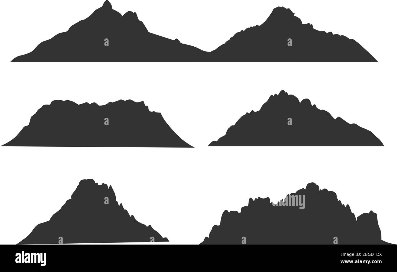 Berge schwarze Silhouetten für Outdoor-Design oder Reise Etiketten Vektor-Set Stock Vektor