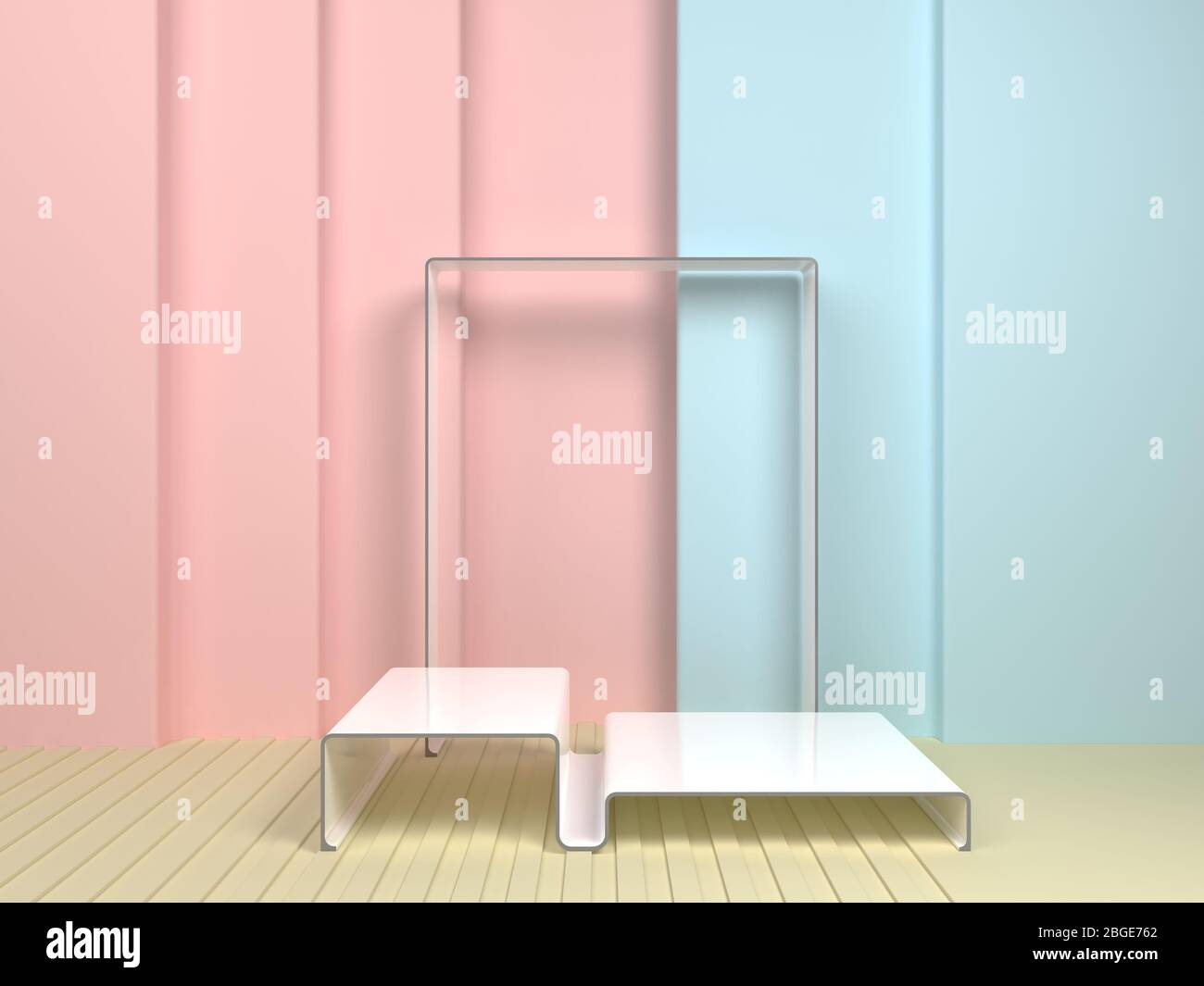 Szene mit geometrischen Formen, flexible Formen in Pastellfarben, 3D-Rendering. Stockfoto