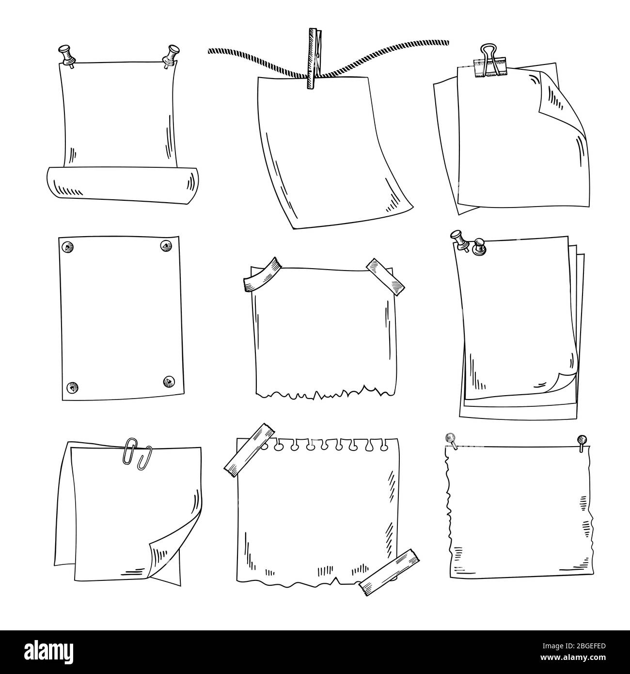 Skizzenpapier und verschiedene Notizblöcke Vektor-Set in Hand gezeichneten Stil Stock Vektor