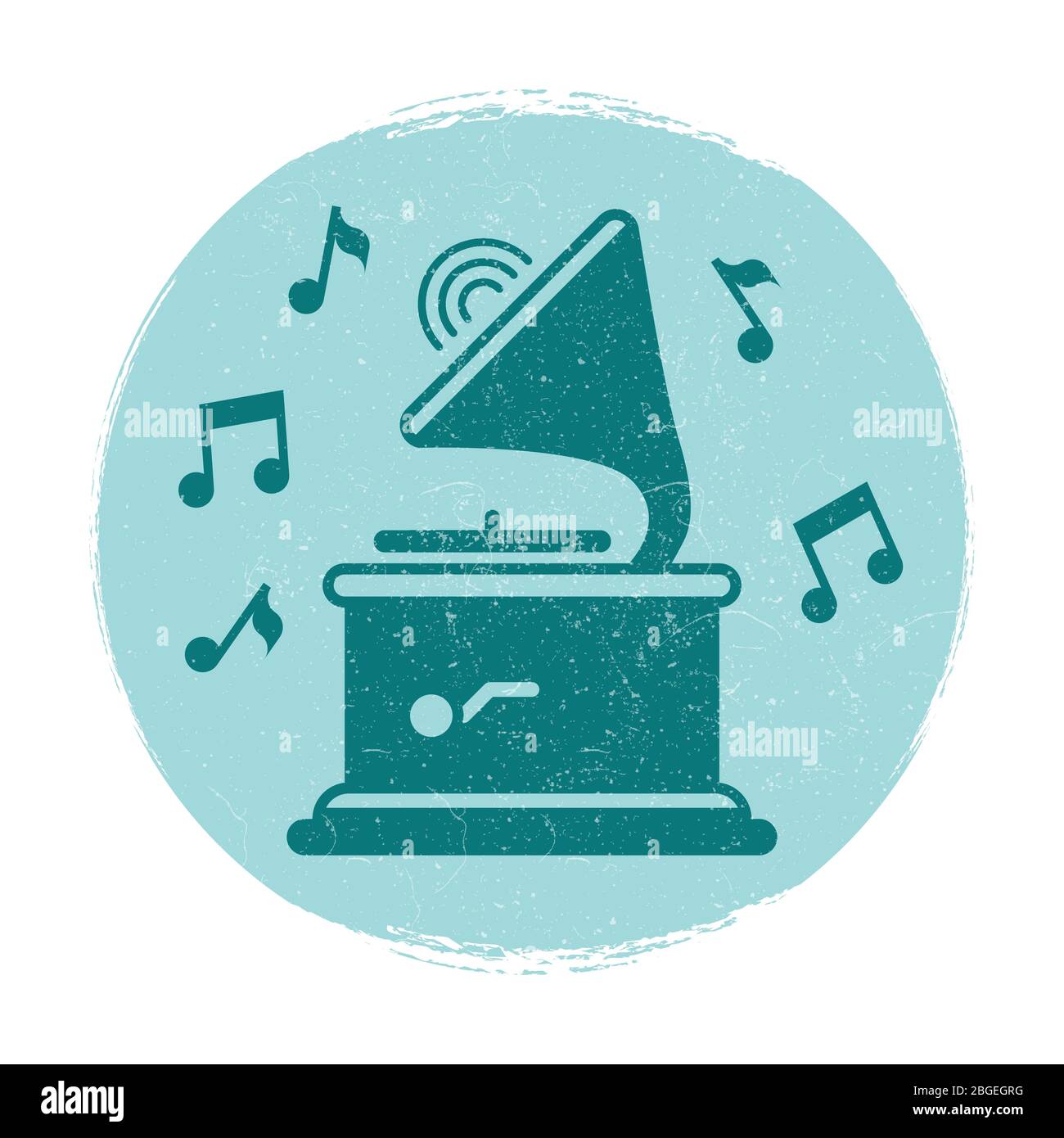 Vintage Grammophon Noten Emblem mit Grunge-Effekt. Vektorgrafik Stock Vektor